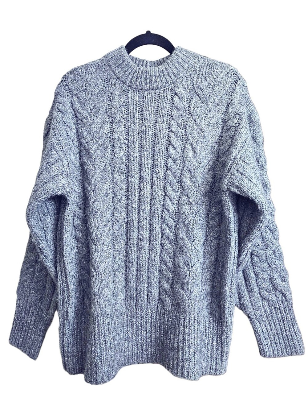 A New Day Women's Heather Gray Cable-Knit High Crewneck Wool Blend Sweater Small